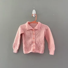 Vintage handmade knit sweater cardigan button front pink