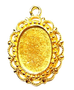 Authentic 10 of 18x13mm Shiny Gold Plated Victorian Lacy Scallop Pendant Settings 32x23mm