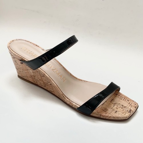 Stuart Weitzman Aleena 50 wedge Black patent leather sandals pumps mules 6.5 - Picture 12 of 16