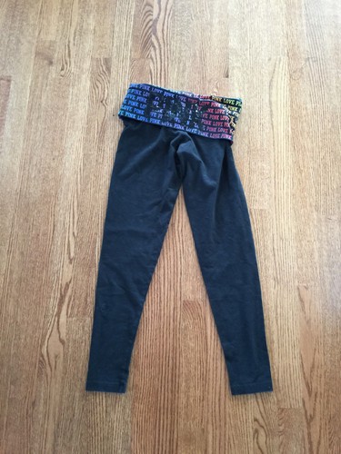 VICTORIAS SECRET PINK YOGA CAPRI - RAINBOW LOVE PINK LOGO & PINK SEQUIN LOG0