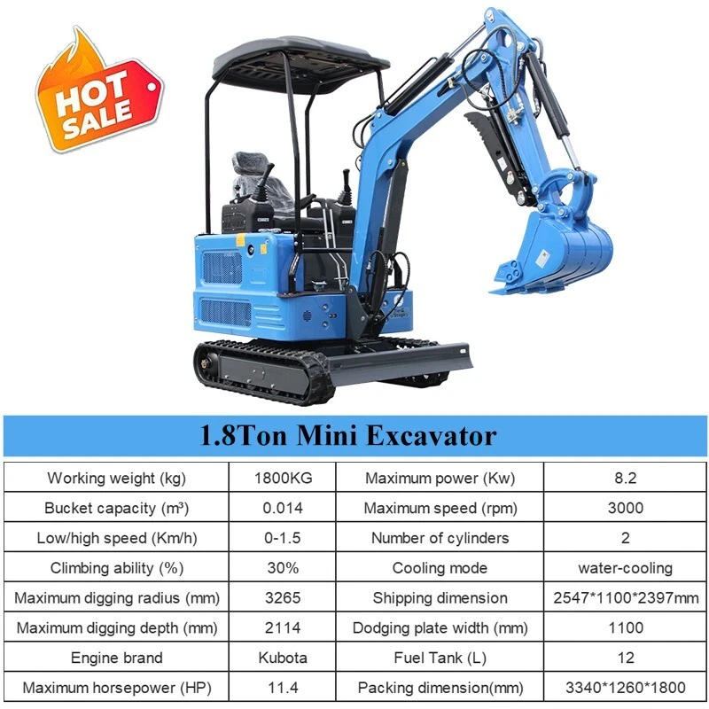 2025 New 4,000lbs Mini Hydraulic Excavator KUBOTA Diesel 1.8 Tons in Stock USA - Image 3 of 4