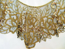 Beaded Shawl Cape Black  Gold Bugle Beads Sequins Round Beads Floral on Black