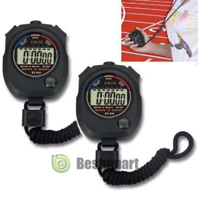 2PCS SET Digital Stopwatch Sports Counter Chronograph Date Timer Odometer Watch