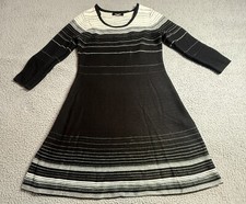 Nine West Womens Black White 3/4 Sleeve Knee Length Acrylic Sweater Dress Size S