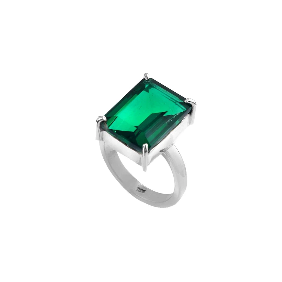 Green Emerald Quartz Ring ,925 Solid Sterling Ring, Gemstone Silver Ring, - Image 2 of 3