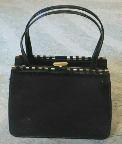 Dofan Vintage echt schwarz Lackleder Tasche mit Goldverschluss und Akzenten - Bild 4 von 11