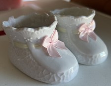 Vintage Porcelain  Miniature Shoes Pink Roses two very cute 3" x 2"