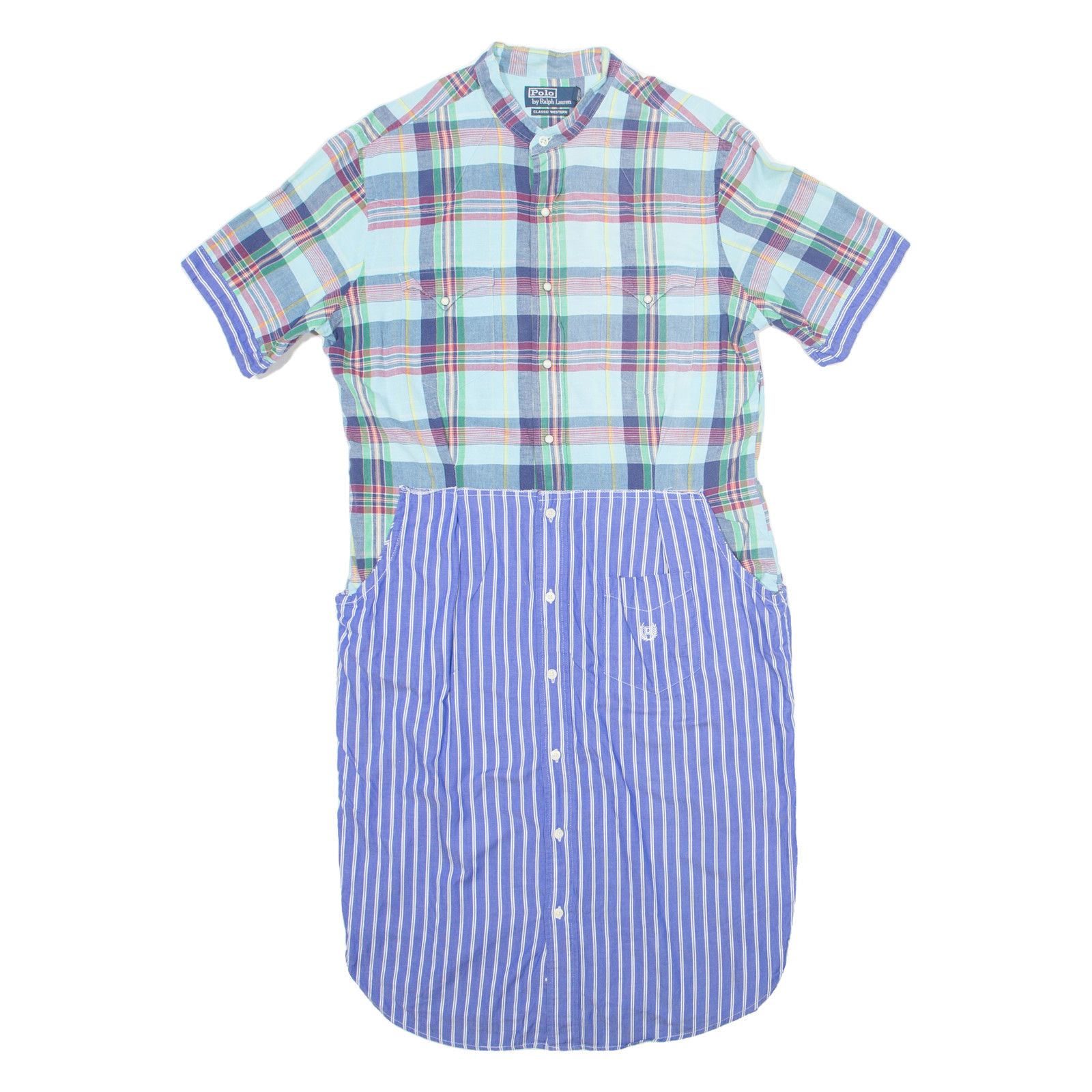 Polo Ralph Lauren Clásico Occidental Alterado Mujer Camisa Vestido Azul Midi L