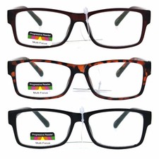 Mens Classic Rectangular Plastic Multi 3 Focus Progressive Reading Glasses