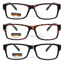Mens Classic Rectangular Plastic Multi 3 Focus Progressive Reading Glasses