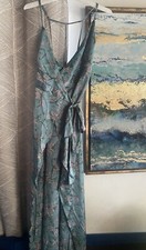 Fashion Nova Dress Womens Green/pink Wrap Long Maxi V-Neck Floral Sz Small