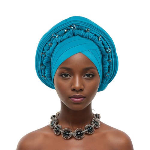 Aso Oke Corbata Africana Auto Gele Boda Mujeres Hijab Gorra Cabeza Envoltura Turbante Sombrero - Imagen 34 de 36