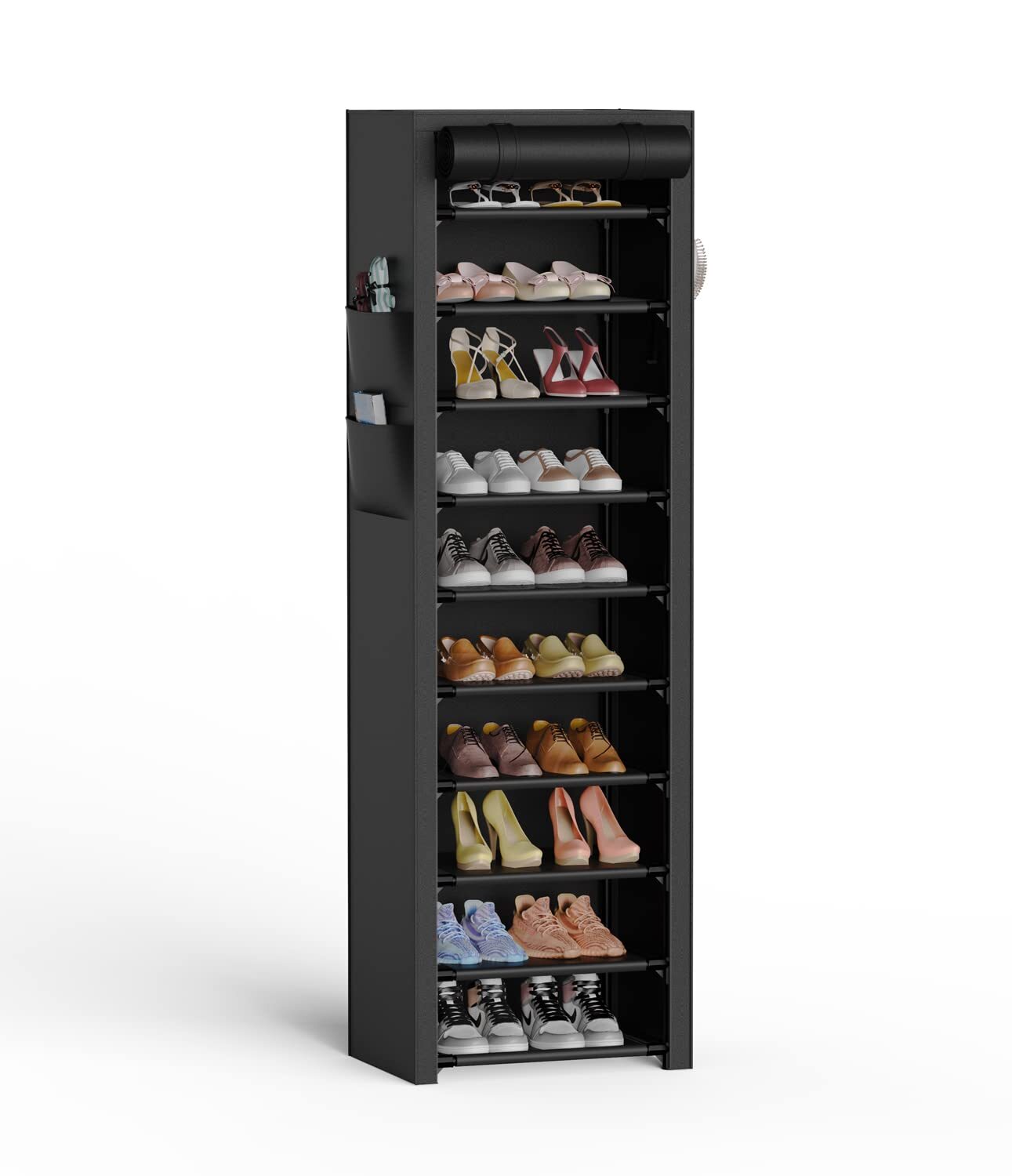 VTRIN Narrow Shoe Rack with Covers 10 Tiers Tall Shoe Rack for Closet Entrywa...
