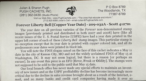 Pugh 4127M Liberty Bell Forever Stamp 2009 Copper Year Date - Picture 2 of 2