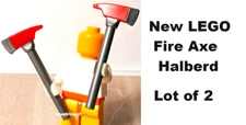 New LEGO Halberd Fire Axe Long Silver Handle Red Silver Blade Firefighter Friend