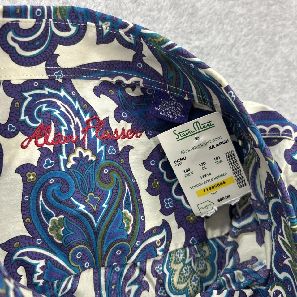 Camisa Alan River Para Hombres XL Púrpura Azul Paisley Floral Manga Larga Abotonada NUEVA Foto 4 de 4