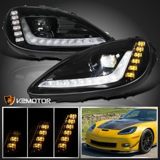 Jet Black Fits 2005-2013 Chevy Corvette C6 Sequential LED Projector Headlights