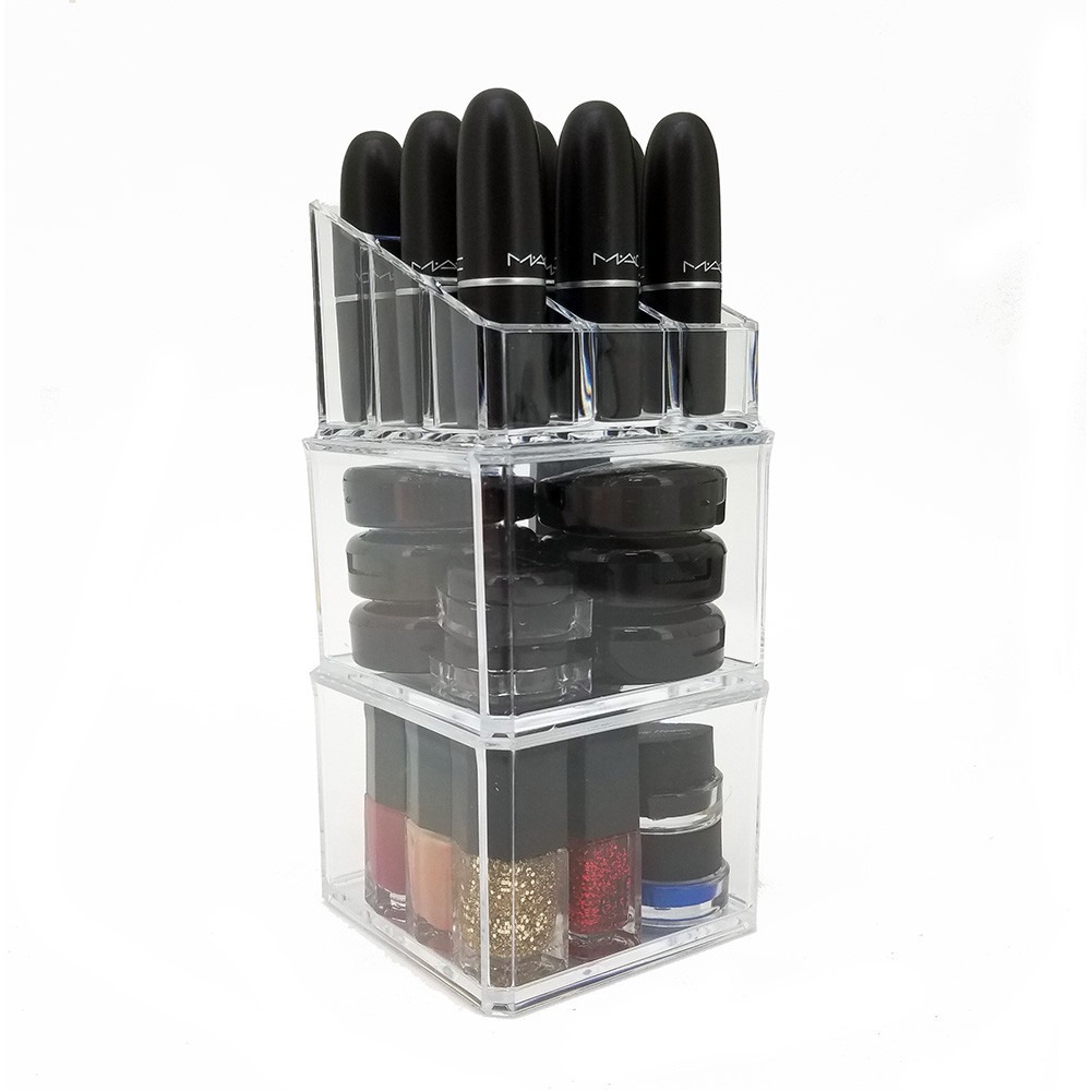 NEW! DELUXE MAKEUP/JEWELRY ORGANIZER - ACRYLIC 3 TIER COSMETIC DISPLAY