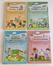 4 PC Reusable Grooved Writing Books for Kids Magic Copy Books Reusable