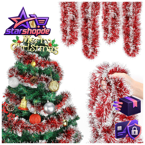 Weihnachtsgirlande 6M Rot Tannengirlande Lametta FüR Wand TüR Fenster Deko-image