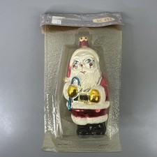 Blown Glass Santa Clause W/ Candycane Ornament. NIB VTG