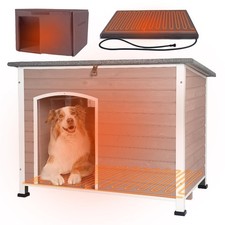 Large Heated Outdoor Dog House Weatherproof Insulated for Dogs Light Brown
