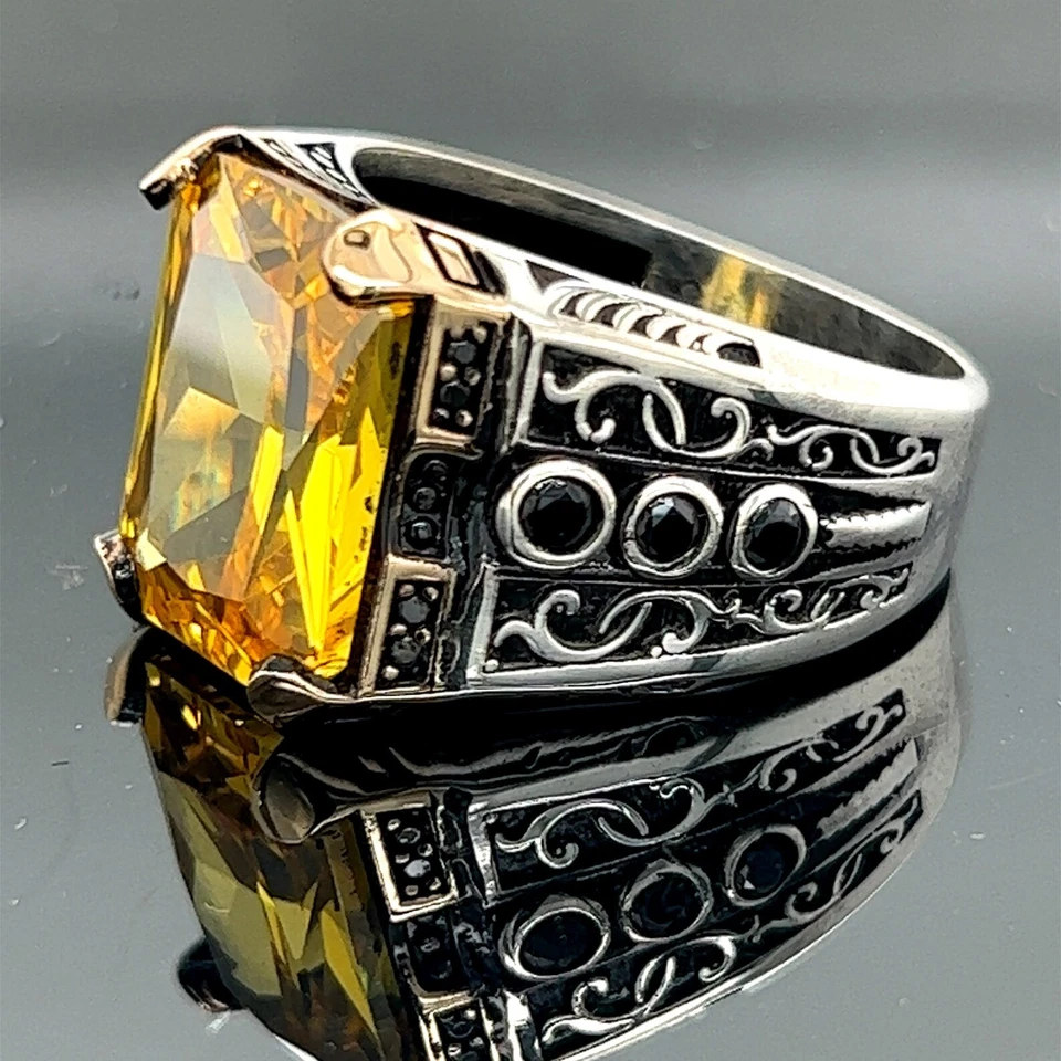 Anillo de plata 925 para hombre de ónix negro anillo grande de plata con piedras preciosas de ónix estilo otomano Foto 4 de 4