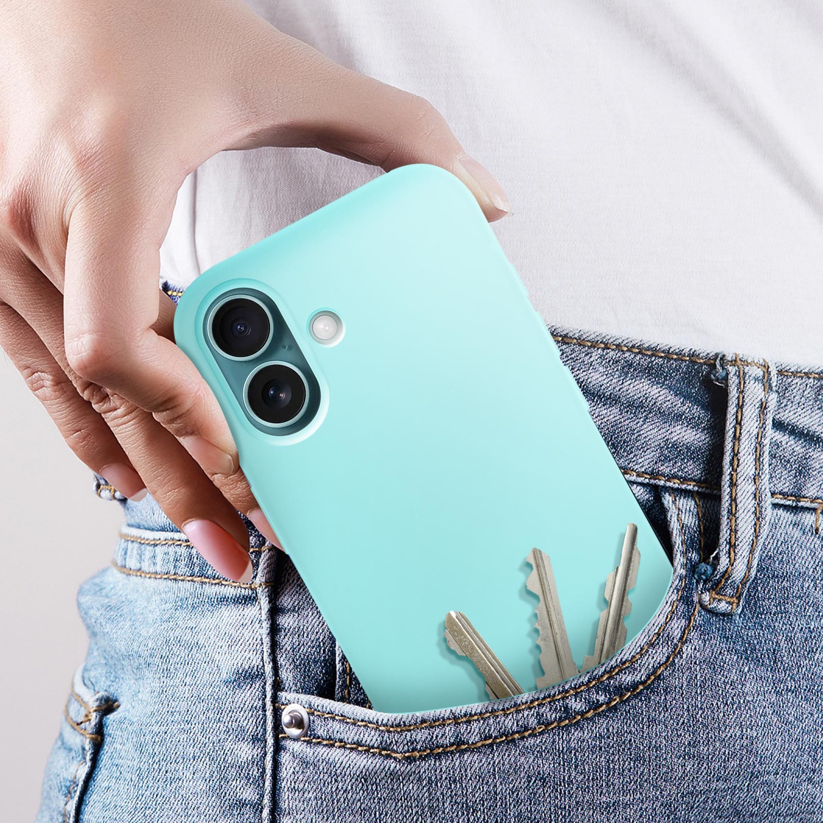 Coque iPhone 16 Plus turquoise idéale pour le bureau et les sorties - 4