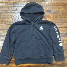 Carhartt Kids Black Quarter Zip Hoodie Graphic Sleeve Fleece Sweatshirt 4T