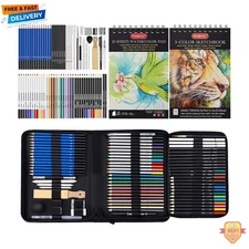 80 Pack Drawing Set Sketching Kit, Pro Art Supplies with 3-Color Sketchbook