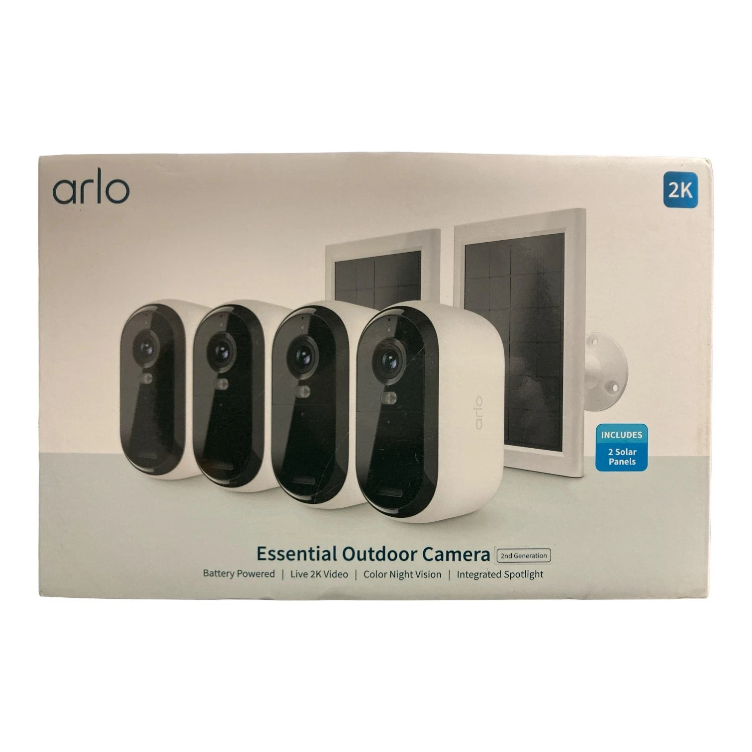 Arlo 2K Essential Outdoor Camera 2nd Gen, 4 Cameras and 2 So