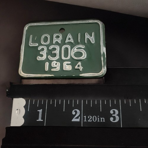 Bicycle license Plate Tag Lorain OH 1964 #3306 - Small Size 2.5" x 2"