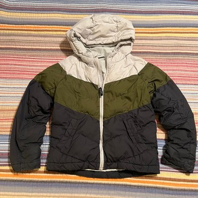 Nike Kids Puffer Jacket Hooded Chevron Colorblock Zip Up Padded Warm Outerwear