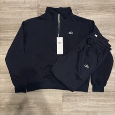 Alo Navy Blue Men's Quarter Zip Set 1/4 Zip Mock Neck Tapered Leg Small