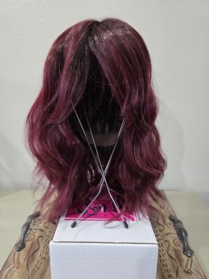 Burgundy Wavy Synthetic Wig Classic Cap 16in Classic Bonded Free-Part  Women