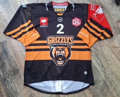 GRIZZLYS wolfsburg Eishockey Trikot CHL #2 Jeremy Dehner Sz L warrior gameworn