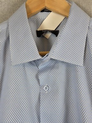 Jones New York Mens L Blue Dot Long Sleeve Button Up Shirt Stretch Career NEW
