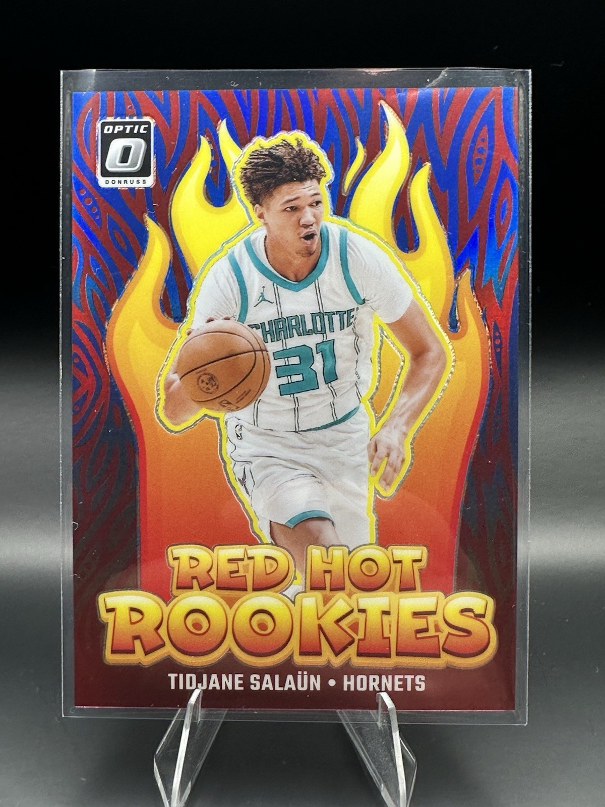 2024-25 Donruss Optic Tidjane Salaun #5 Red Hot Rookies Blue /49 RC Hornets