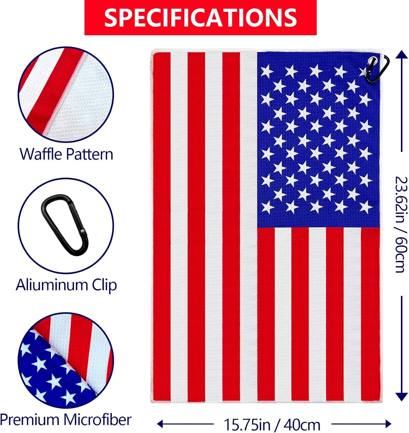 2 Pack American Flag Golf Towels, Microfiber Waffle Golf Towel, Suitable For