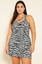 PrettyLittleThing Black Zebra Print Slink One Shoulder Cut Out Detail Dress