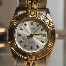 Caravelle Bulova Ladies Two Tone Diver Watch Silver Dial Gold Plated Date Tested