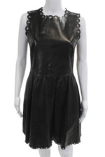 RED Valentino Womens A-Line Mini Leather Dress Sleeveless Zip Black Size 42