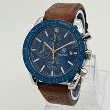 Men's BENYAR Blue Dial 44mm Chronograph Watch, Brown Leather, Date, BY-5140M