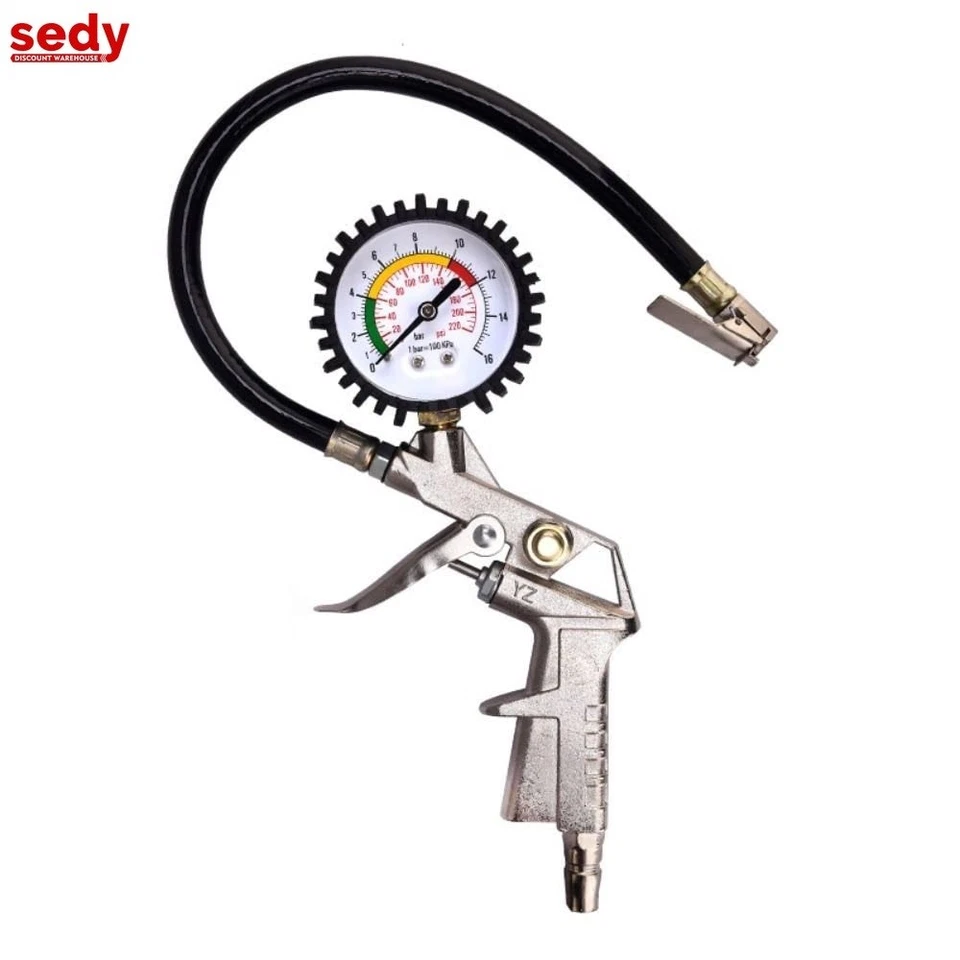220PSI Tyre Inflator Truck Car Motorcycle Air Tire Pressure Gauge With Hose Pump