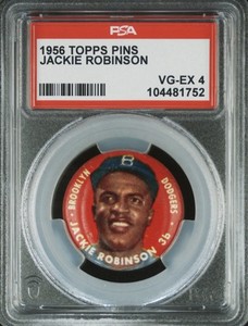 1956 Topps Pins Jackie Robinson Brooklyn Dodgers Original Vintage PSA VG-EX 4