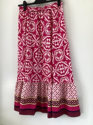 SHEIN Maxirock rosa weiß Mandala Muster Print Rüschensaum UK 8