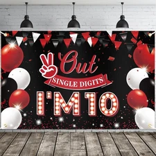 JOYKY Out Single Digits I’m 10 Banner, Red Black Happy 10th Birthday 10 
