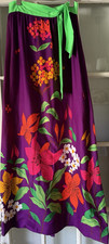 Lanz Originals Vintage Maxi Skirt Purple Green Retro Hawaiian Floral 26 Waist