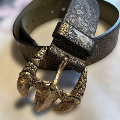 Just Cavalli vintage leather belt brass buckle size 34 used rare