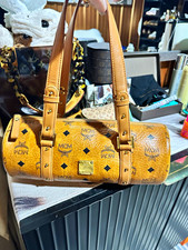 MCM Visetos Monogram Cylinder Barrel Satchel ...